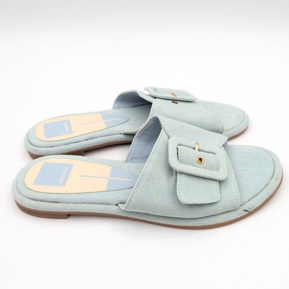 Dolce Vita Albey Slide Sandals Tweed Fabric Buckle Open Toe Blue Size US8 - Picture 3 of 10